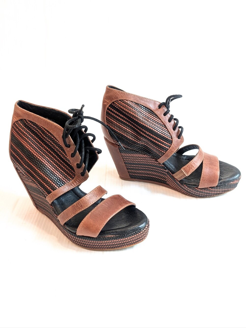 Boho Anthropologie 80%20 Erie retro caged Lace-up platform wedges Chunky Sandals